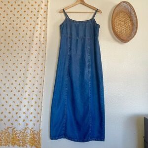 Vintage 90s Color Me Cotton Tencel Denim Maxi Dress Small Spaghetti Strap